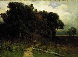 landscape, woodcutter on path by Edward Mitchell Bannister